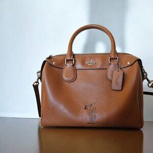 Coach x Peanuts Snoopy Saddle Leather Satchel Crossbody Bag F37272 Limited